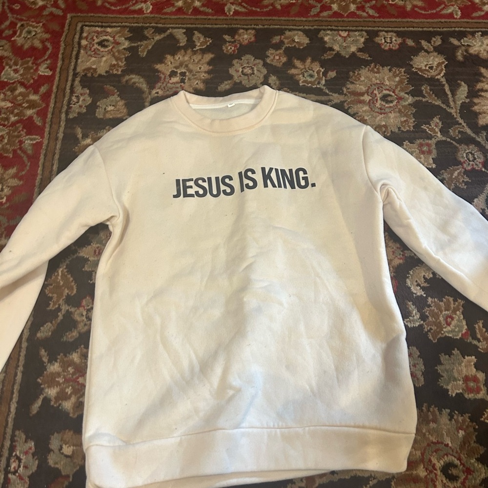 Cream Sweater with 'Jesus Is King' Print